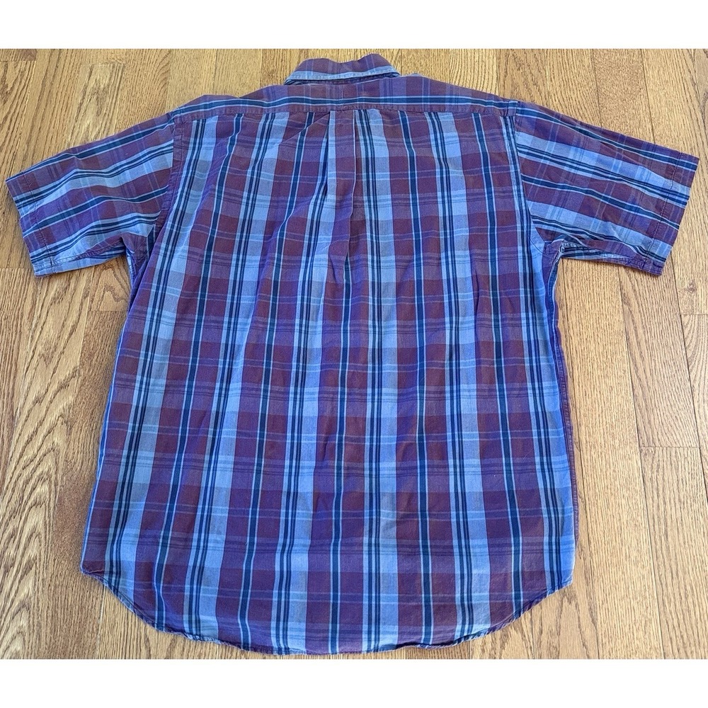 Ralph Lauren Blake Mens Large Rust Red Grey Plaid Short Sleeve Button Up Shirt - Picture 2 of 6